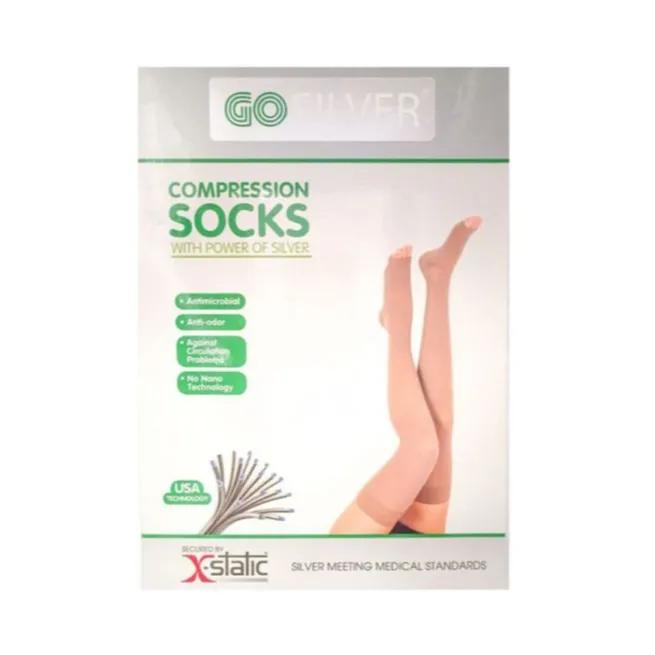 Go Silver Over Knee High Comp Socks Open Toe With Silicone Size -5 (23-32)