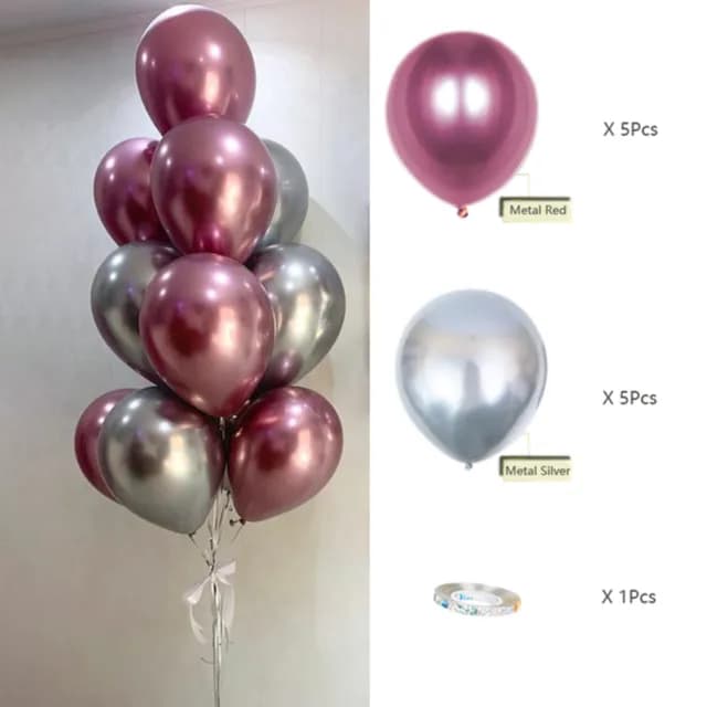 Pink, Silver Helium Balloons - 10 Pieces Helium Filled