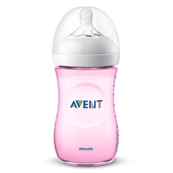 Avent Natural Plastic Nursing Bottle With Wide Breast-Shaped Teat For Natural Latch On Pink 1+ Months 260ml  Code:SCF034/17