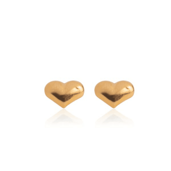 Stainless Steel Earrings | Puff Heart Studs | 22K Gold Plated