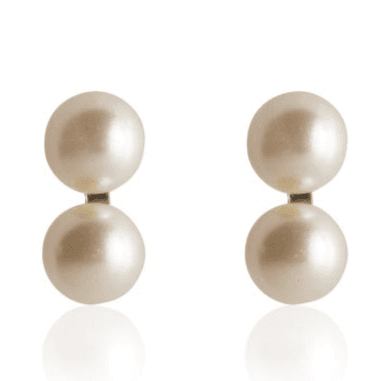 Faux Pearl Earrings | Double Round Glass | 22K Gold Plated Stainless Stee