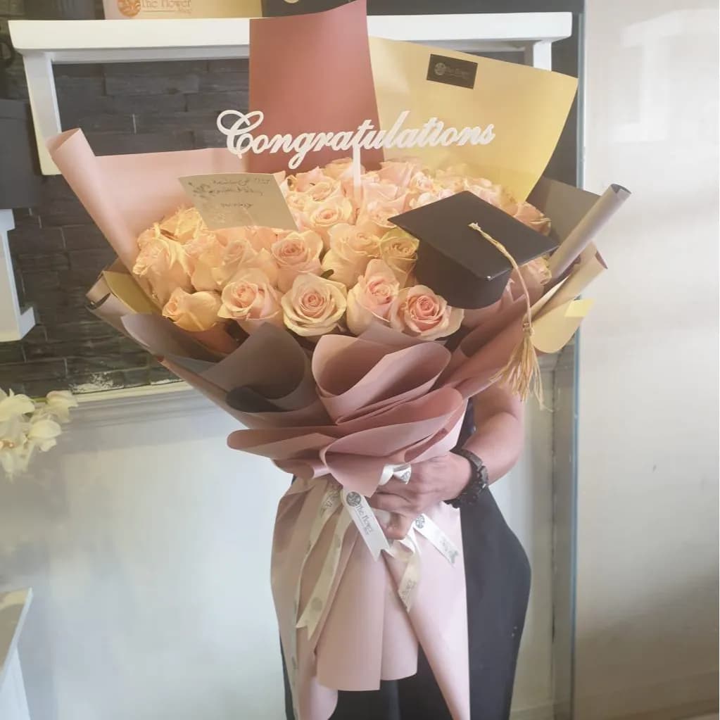 Hand Bouquet With Pink Roses For Graduation