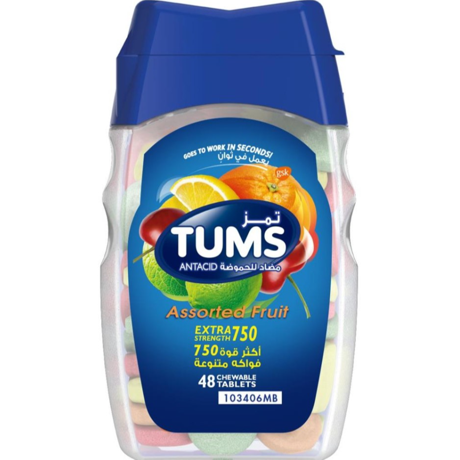 Tums Assorted Fruit Chewable Antacid Tablets 48'S