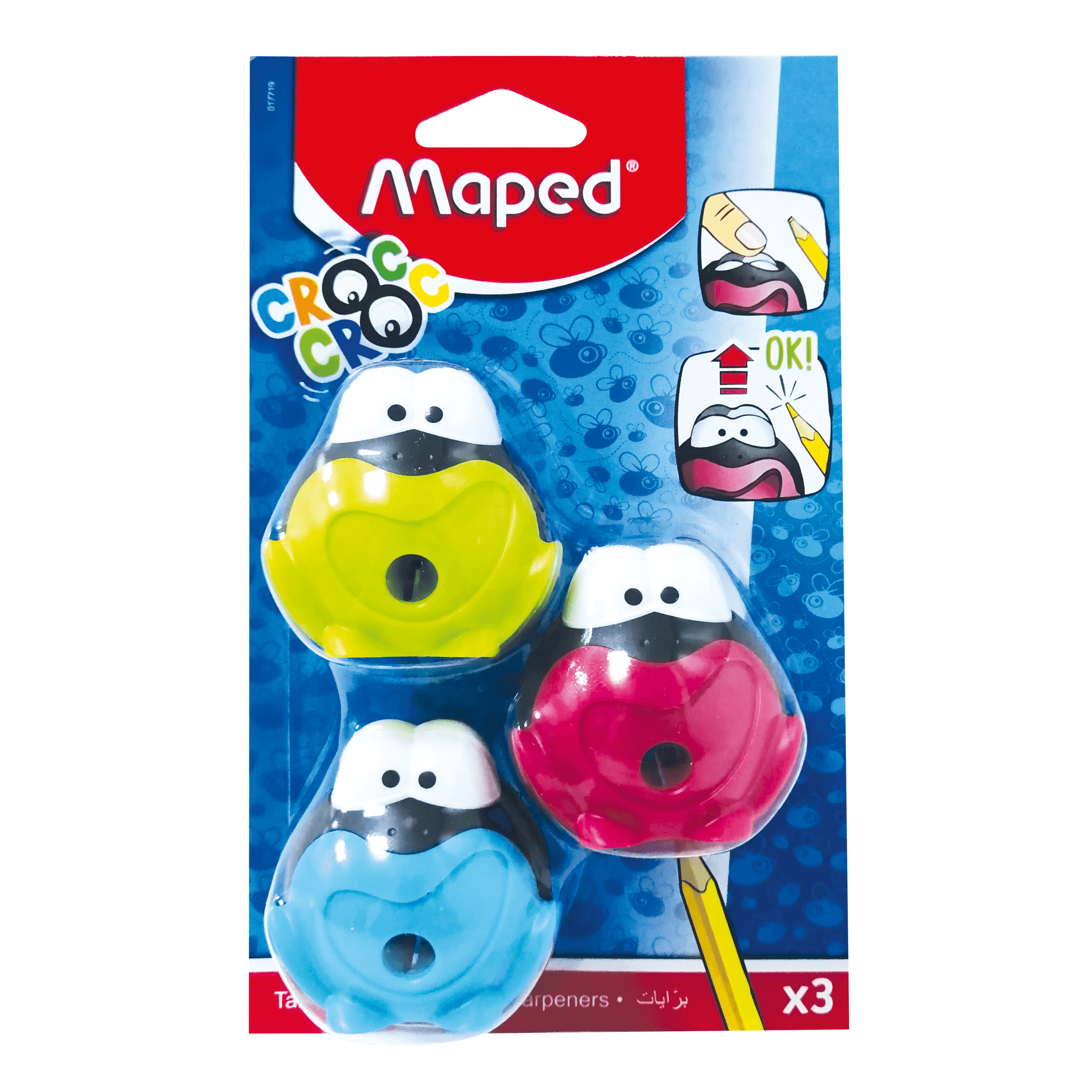 Maped Croc Croc Frog Pencil Sharpener One Hole 3 SNMD02 Pack