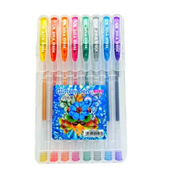 Hao Yue 8 Glittery Pen Blue, Black, Red, Green, Purple, Pink, Yellow And Orange Colour - 11846