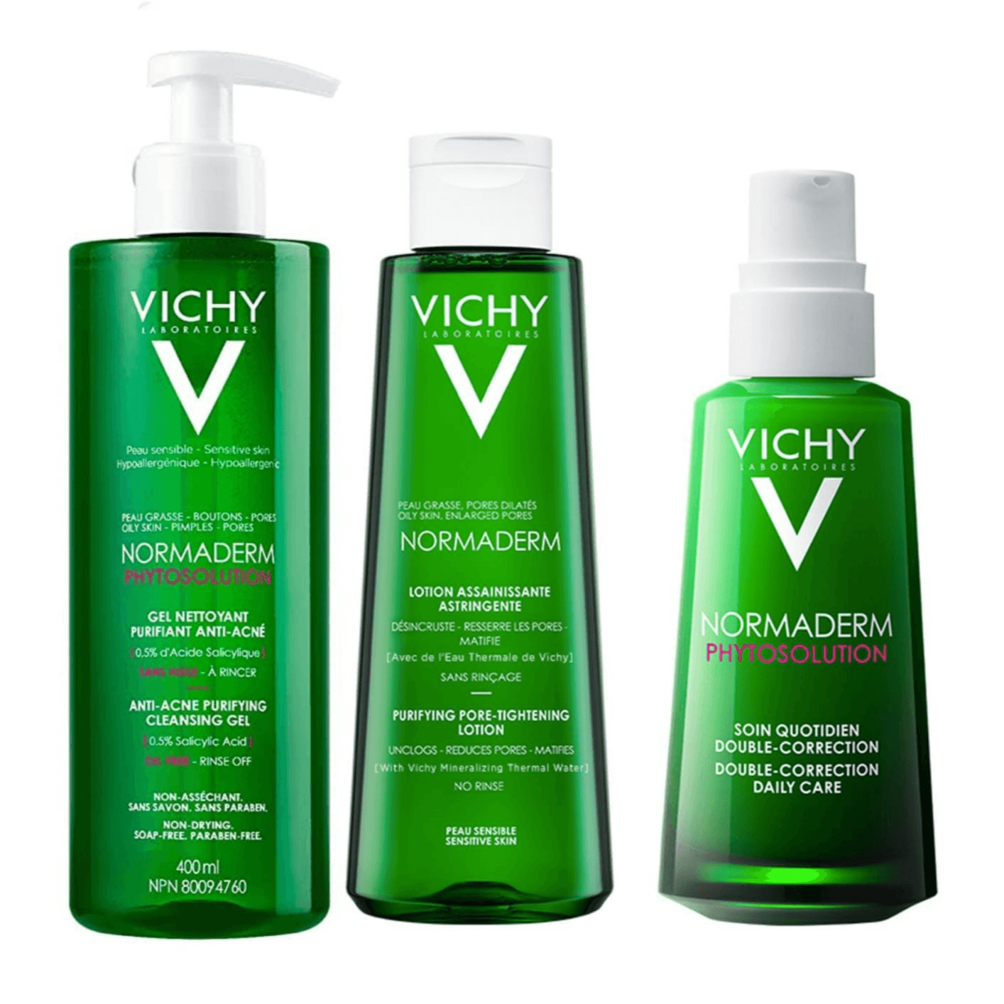 Oily Skin Care Routin (Vichy Normaderm Gel Wash +Toner+ Correction And Moisturizing Serum)