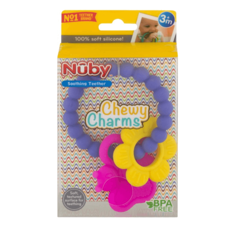 Nuby Chewy Charms Silicone Teether 3m+ Butterfly And Flower