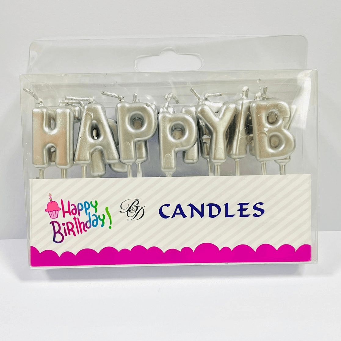 Bold Silver Happy Birthday Letter Candles