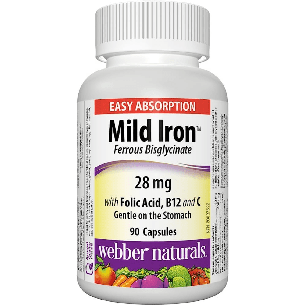 Webber Naturals Mild Iron 28Mg With Folic Acid , B12, Vitamin C 90'S