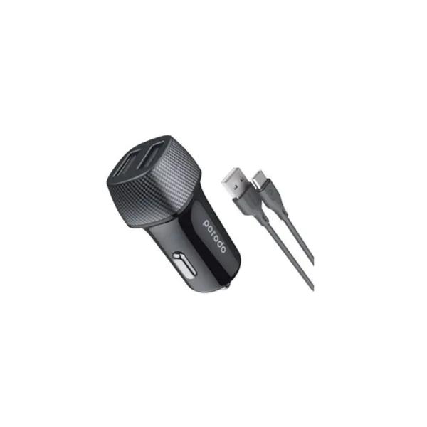 Porodo Dual Port Car Charger 3.4A With Micro Usb Cable