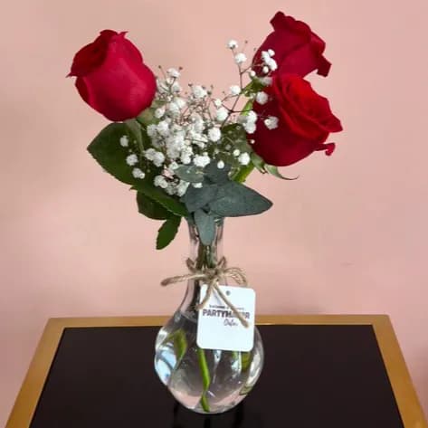 3 Red Roses In A Vase