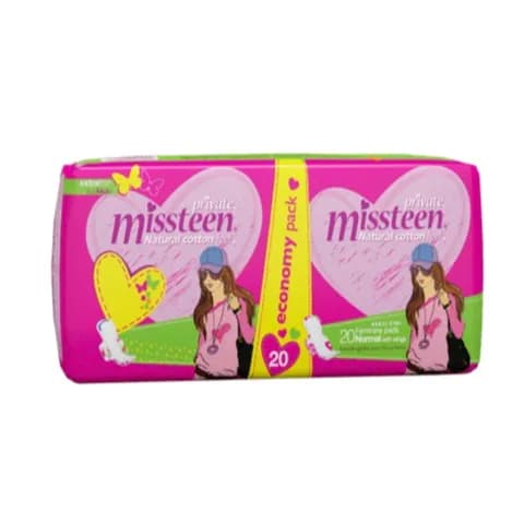 Private Missteen Natural Cotton Feel 16 Feminine Pads Super With Wings