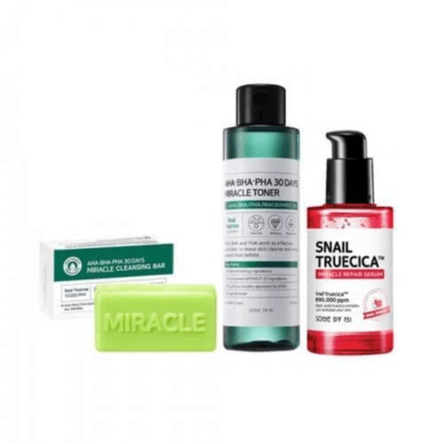 Aha Bha Pha Miracle Soap + Miracle Toner + Snail Truecica Miracle Serum Set (Oily & Acne Scar Treatment)