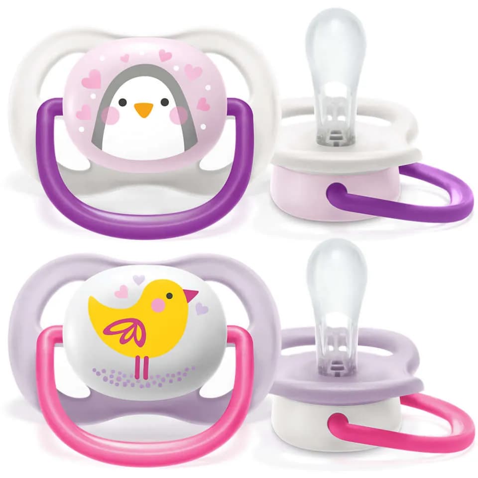 Philips Avent Ultra Air Orthodontic Pacifier With Animal Shapes 0-6 Months For Girls - 2 PCS .