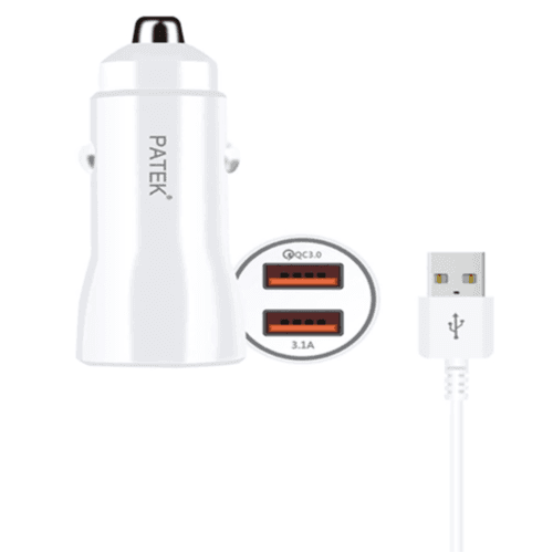 Patek PT-60 Mini Size Quick 3.0 Car Charger With Complimentary Ios Charging Cable