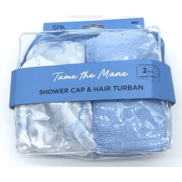 Spa Solution Shower Cap & Hair Turban Code: 69227 2 Pieces + Travel Pouch