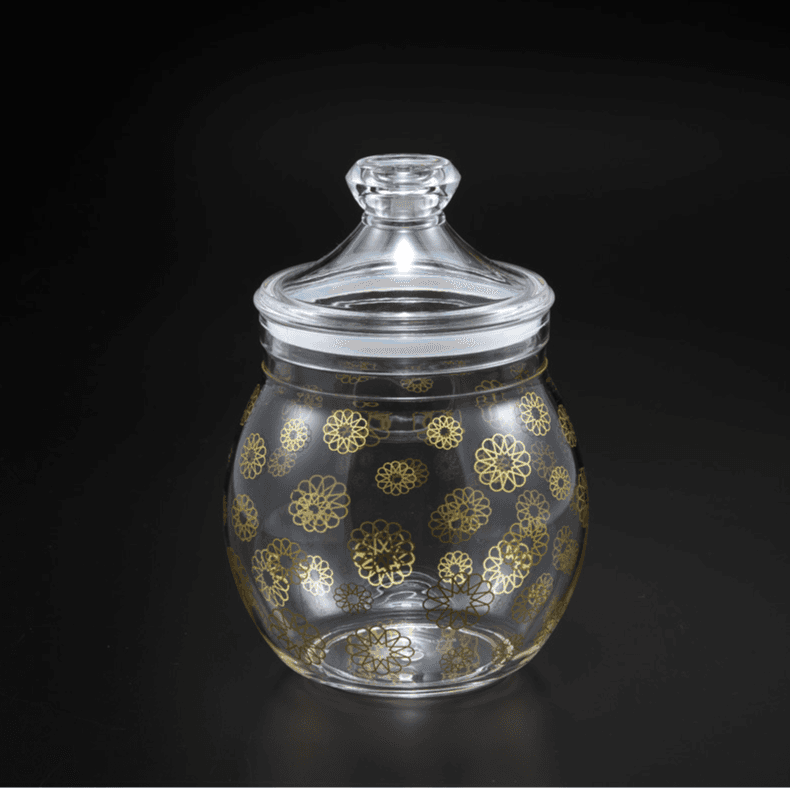 02-710 Acrylic Belly Round Jar With Gold Rose Printing L-6251882020356  