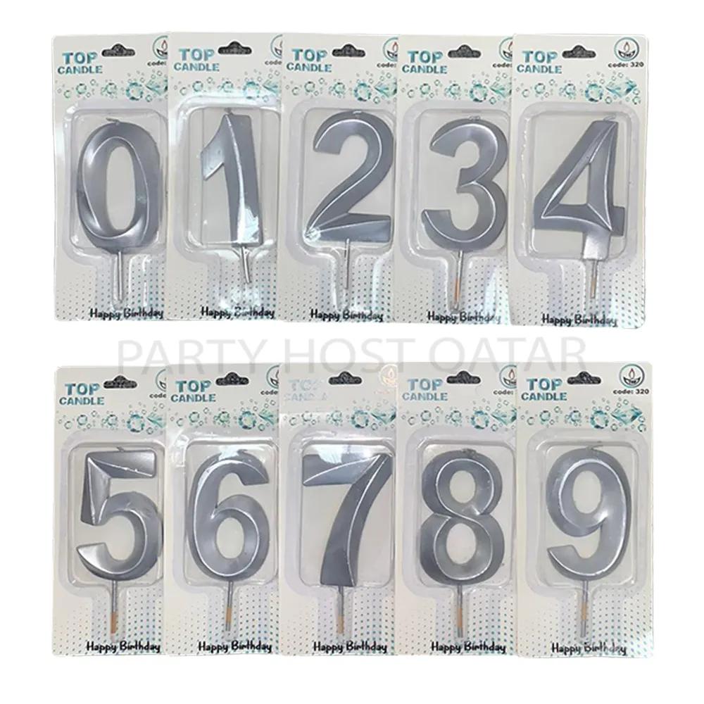 Silver Number Candles (Big) 15qr Each Available Choose #4,7, AVAILABLE 