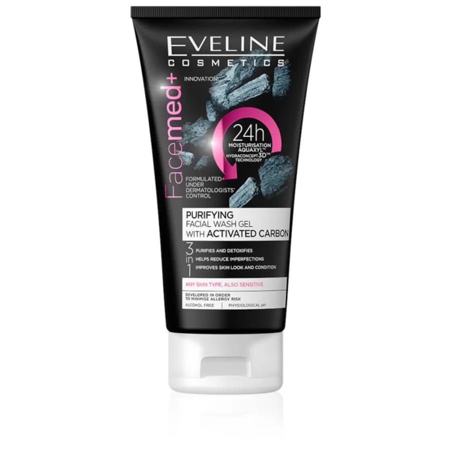 Eveline Cosmetic Innovationi Facemed+ 24h Moisturization Purifying Facial Wash Gel With Activated Carbon 150ml