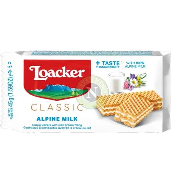 Loacker Classic Alpine Milk Crispy Wafer With Milk Crema 45g