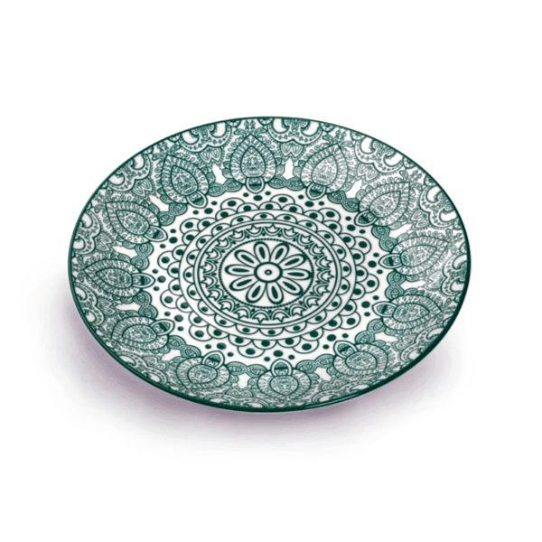 Che Brucia 8" Round Plate Green Arabesque / D03-063