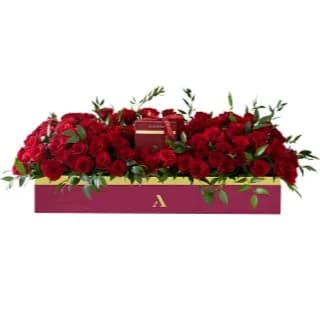 Fresh Roses With Chocolate Gift In A Box