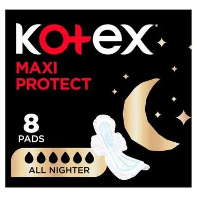 Kotex Maxi Protect 0% Leaks Up To 100% Comfort All Nighter 8pads