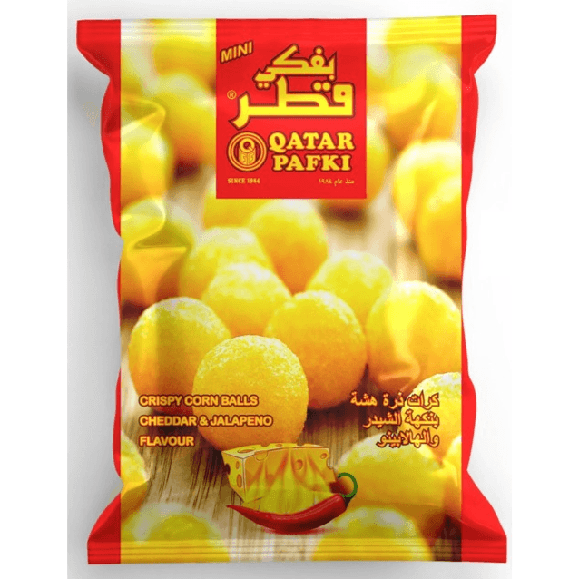 Qatar Pafki Corn Balls Mini Cheddar & Jalapeno Flavour 15G X 25Pcs