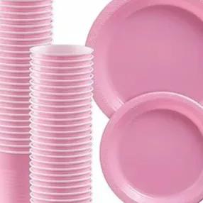 8 Pink Plates, 8 Pink Cups, 8 Pink Tissues