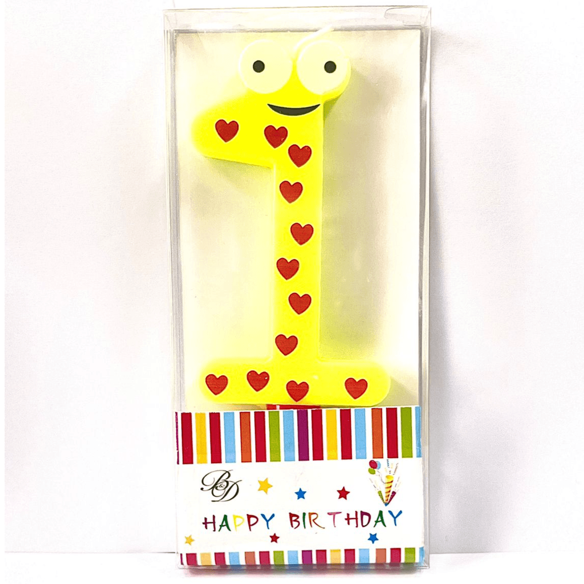 Yellow With Heart Character Candle - Number 1