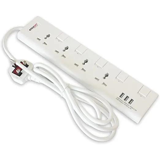 Elexon 903S Extension Cord With 4 Power Sockets, 2 Meter And 3 Usb Slots| Universal