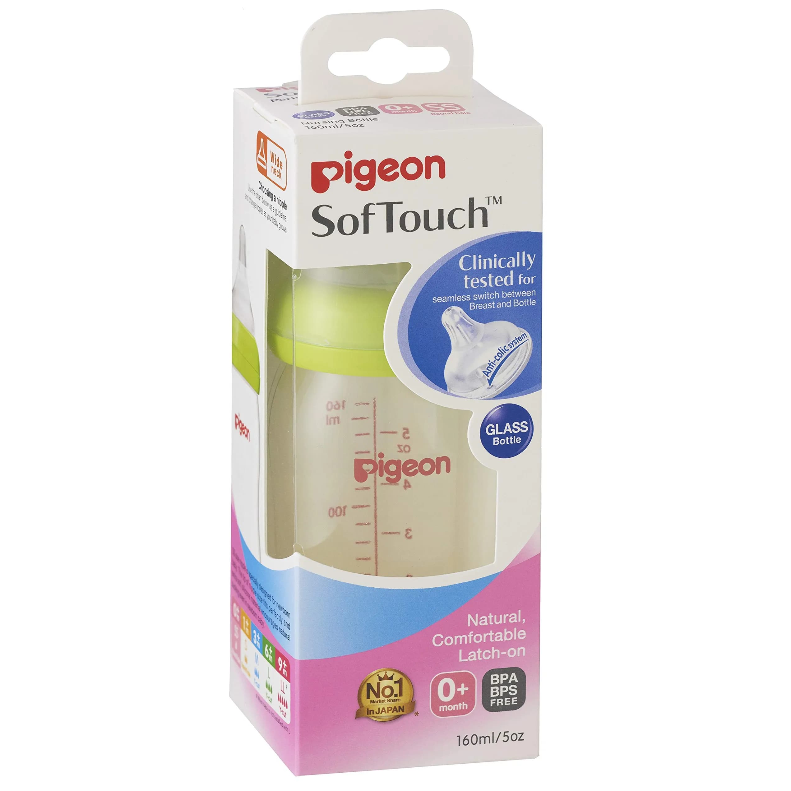 Pigeon Soft Touch Glass Bottle 160ml/50z