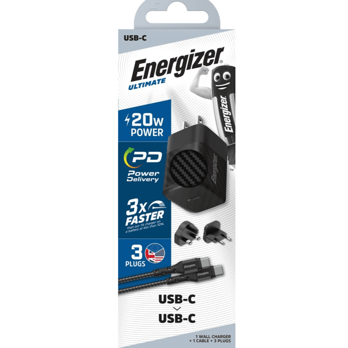 Energizer Wall Charger 20w Multi Plug USB C Cable