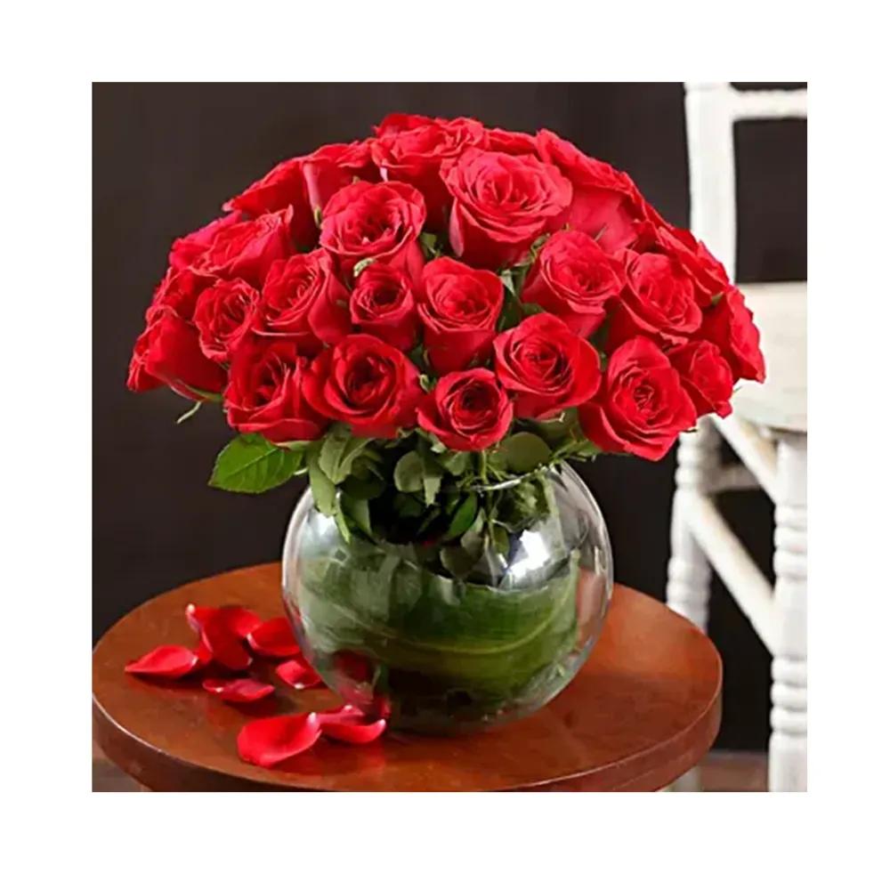 Arrangement 3: Red Roses In Glass Bowl