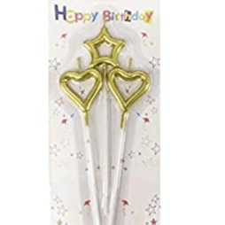 Gold Heart And Star Long Stick Candle