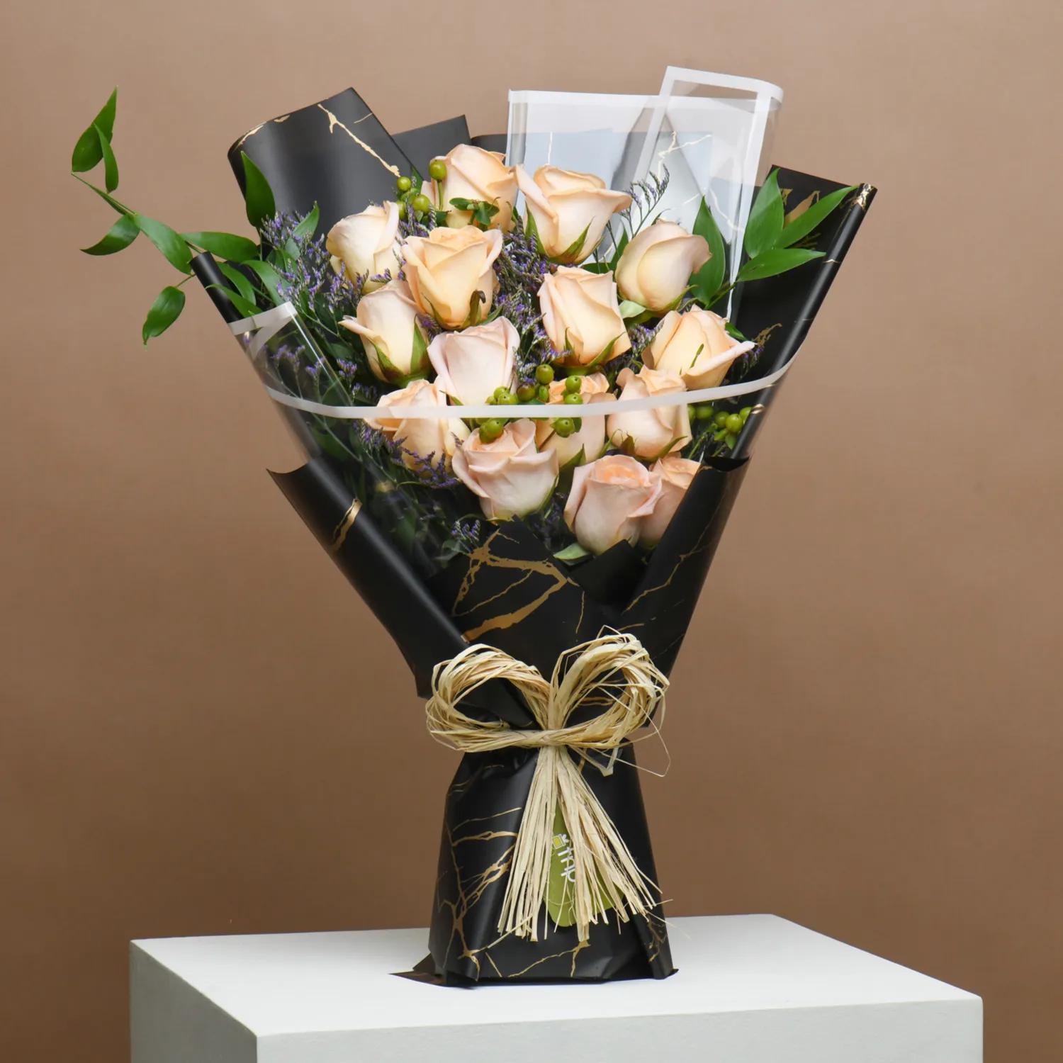 Serenity in Peach Roses Bouquet