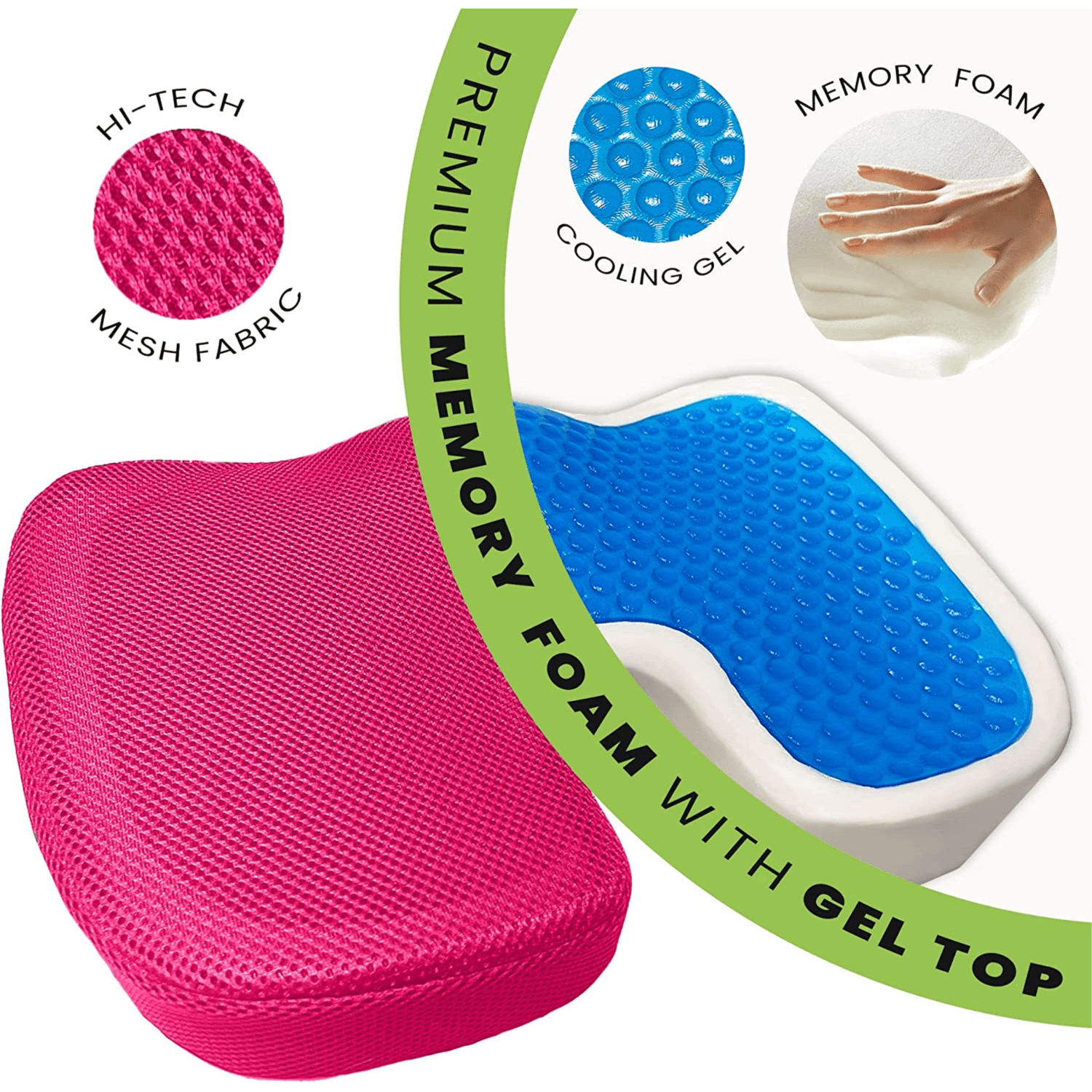 For Office Chair - Memory Foam Chair Pad - Tailbone, Sciatica, Lower Back Pain Relief - Lifting Cushion For Car, Wheelchair, School Chair Pink Color