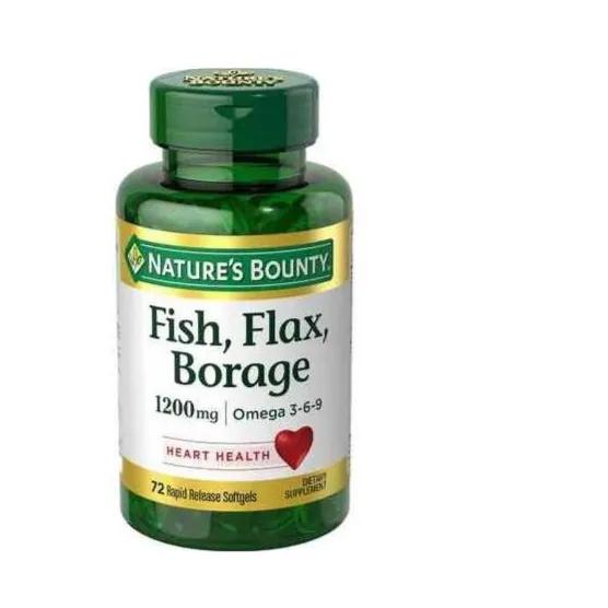 Nature's Bounty Fish, Flax, Borage 1200mg 72 Softgels