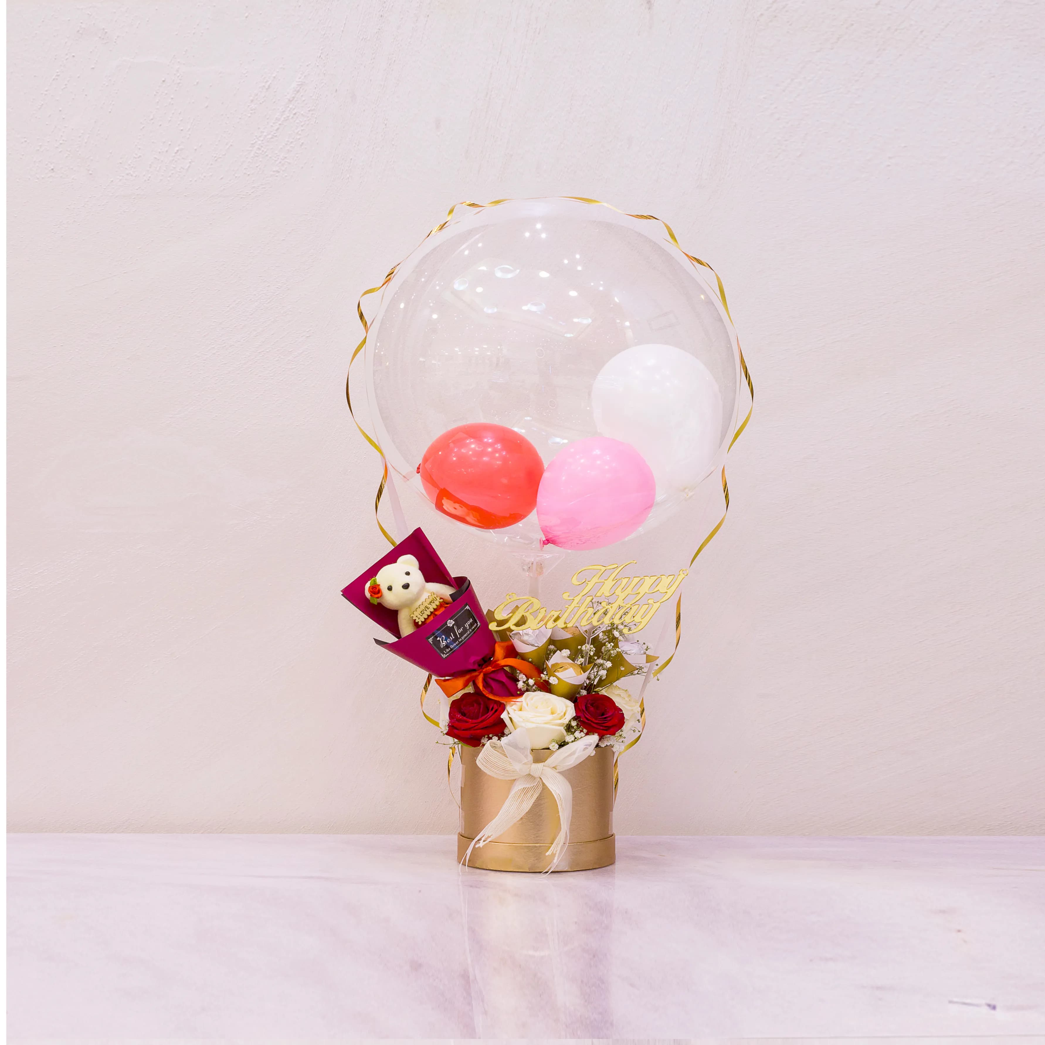 Flowers Chocolate And Balloon Birthday Gift