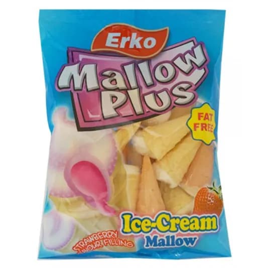 Erko Mallow Plus Ice Cream Mallow Strawberry Flavour Filling Fat Free 100g