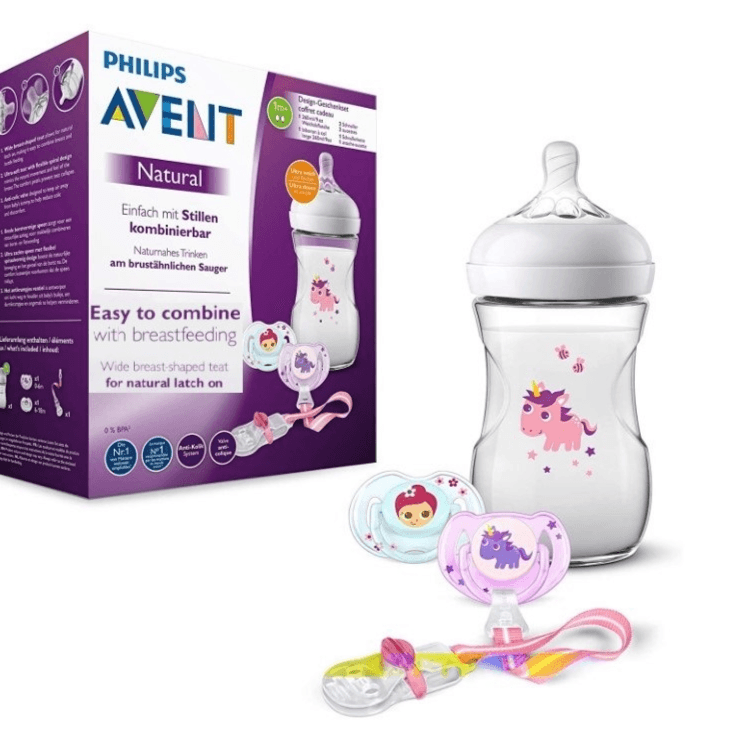 Philips Avent Natural Bottle 260ml 1m+ Unicorn Gift Set With Pacifier