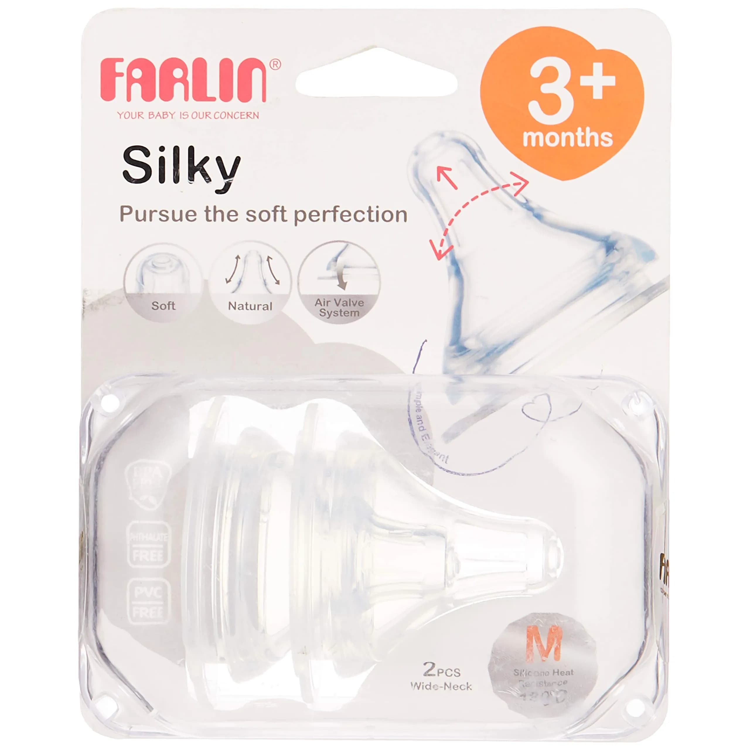 Farlin Silky Wide Neck  Medium Nipple 3 Month+ 2pcs