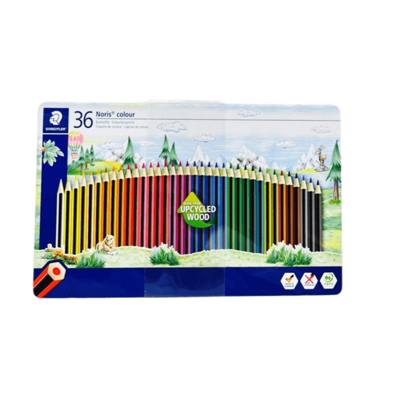 Staedtler Noris Metal Case Containing 36 Colour Pencils Assorted Colours, Made From Upcycled Wood - 11660