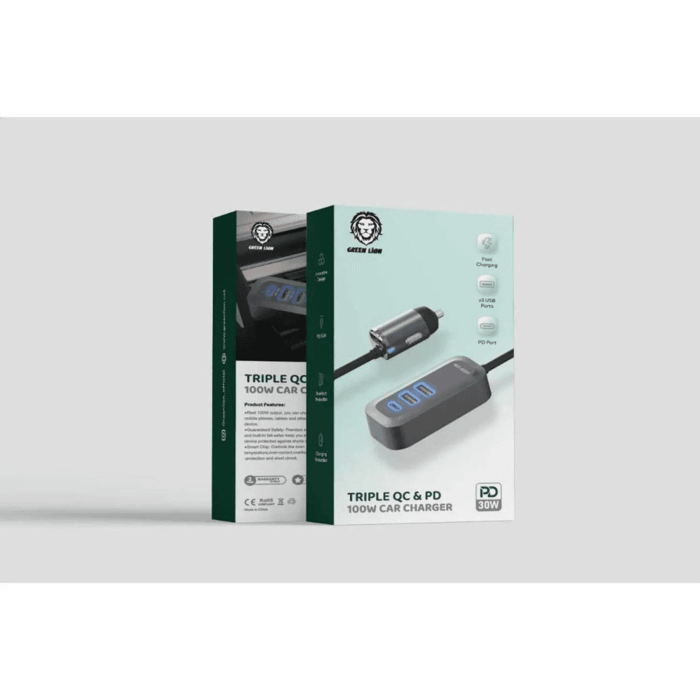 Green Lion Triple Qc & Pd 100w Car Charger