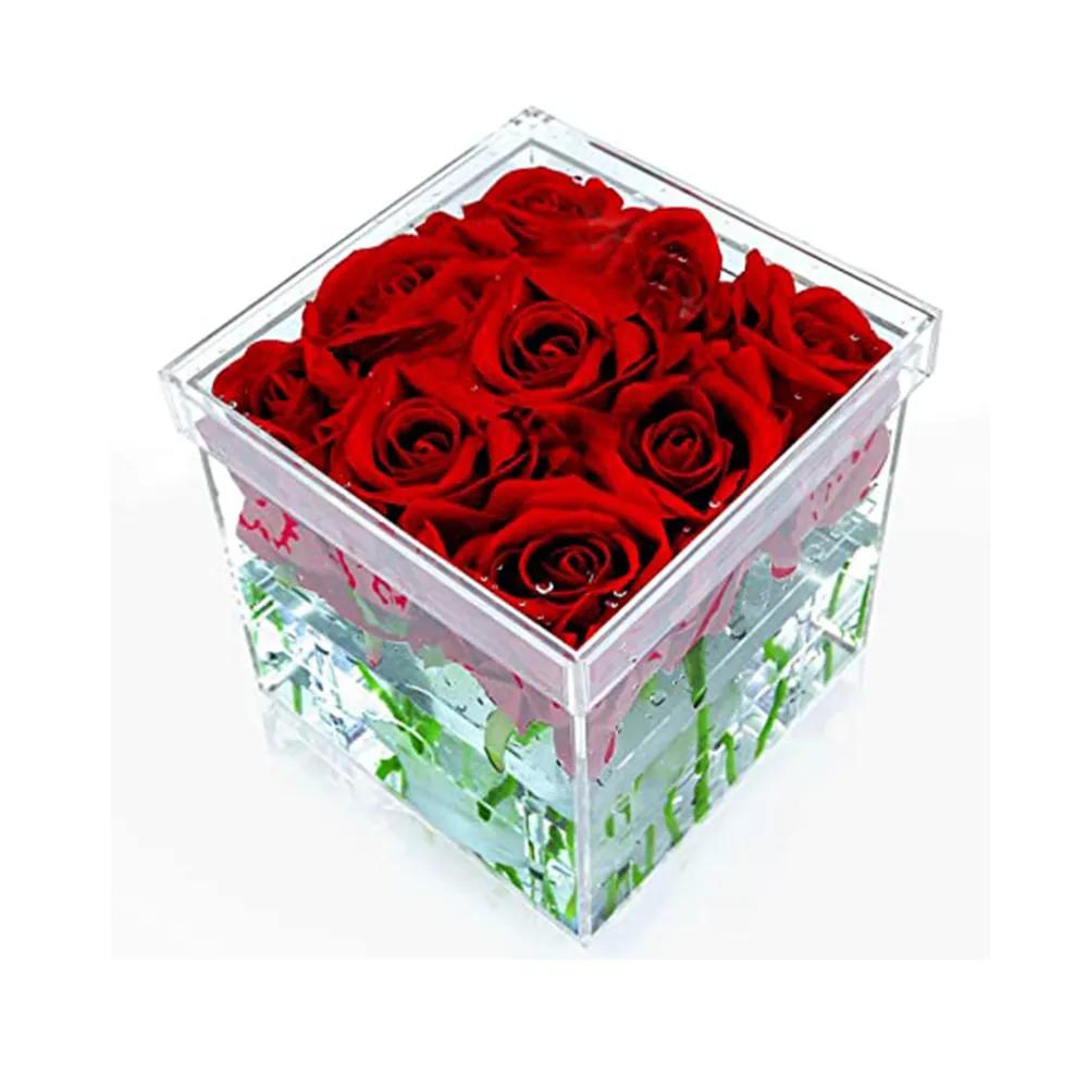 15 x 15cm Acrylic Box With Red Roses