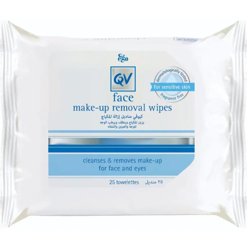 Ego Qv Make-up Removal Wipes For Face, Lip And Eyesfor Sensitive Skin 25 Towelettes