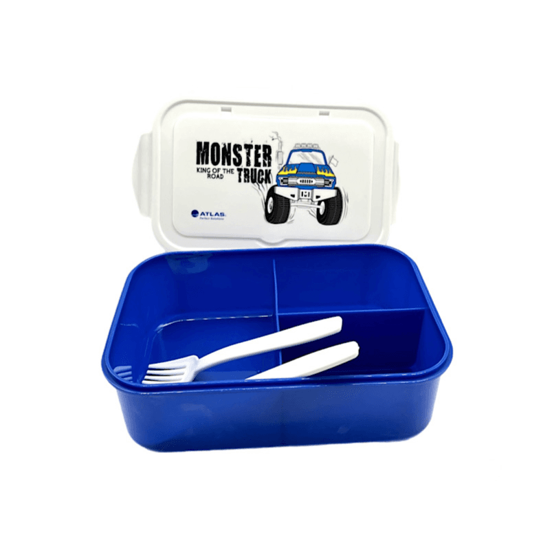 Atlas 1400ml Monster Truck Blue Lunch Box With Spoon And Fork - 8945