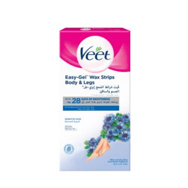 Veet Easy-gel Wax Strips Body & Legs For Sensitive Skin With Soothing Blue Cornflower Fragrance 20 Wax Strips