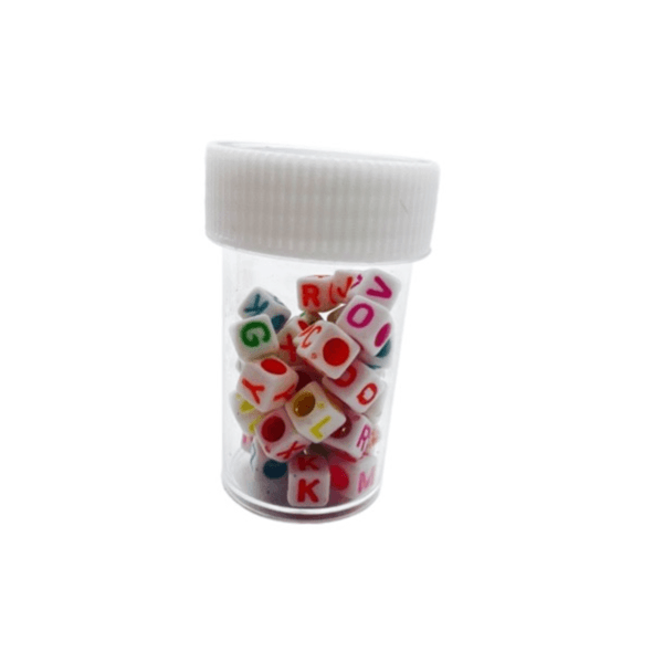 Plastic Alphabet Beads With Colourful Letters For Jewellery Making, White Colour Square Shape - 11135