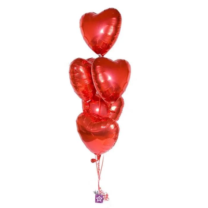 5 Pieces Helium Red Heart Foil Balloons